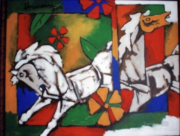 Indian Painting - MF Hussain Horses Indian